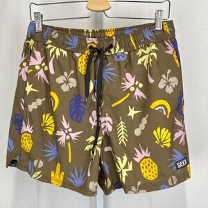 SAXX Mens Oh Buoy 2N1 Volley 5" Shorts Swim Lined Tropical Floral Multi Brown M